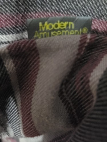 Mens XL Woven Grey Flannel Modern Amusement Long Sleeve Button Up Shirt Pocket - Picture 7 of 10
