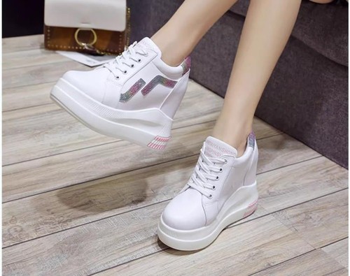 Scarpe per donna con zeppa interno 10cm lacci casual sport ginnastica da 34 a 39 - Foto 5 di 8