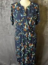 Kenneth Cole Dress Xl Floral Faux Wrap Blue Knee Length Flutter Sleeve NEW