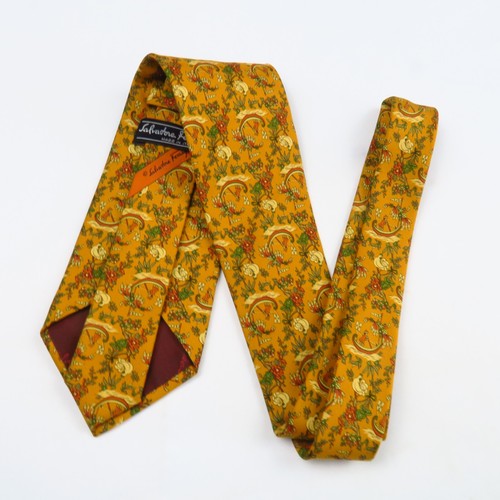 Salvatore Ferragamo Gold Asian Themed Floral Birds Boat Mens Neck Tie 58x3.5 - Picture 6 of 8