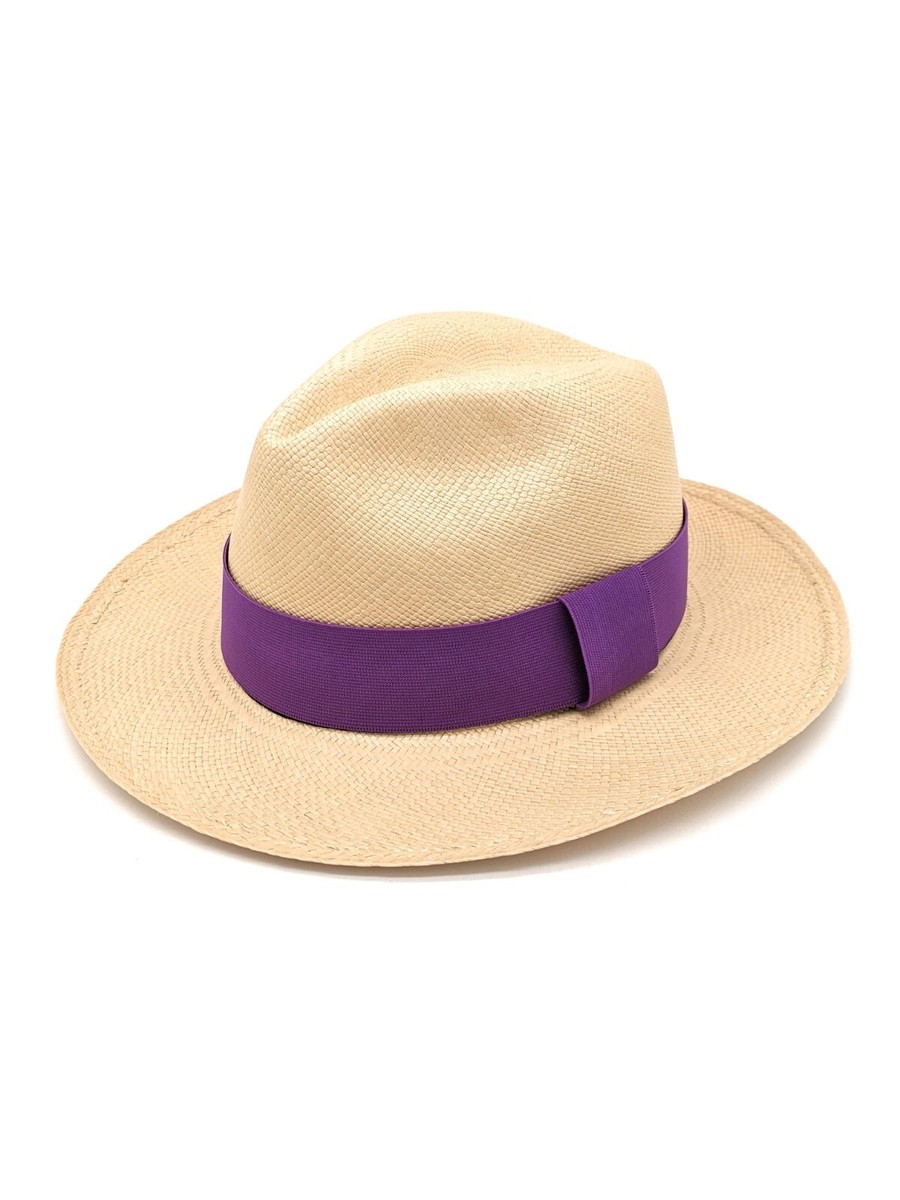 Equal Earth Genuine Rolling Panama Hat Authentic with Purple Band -Natural