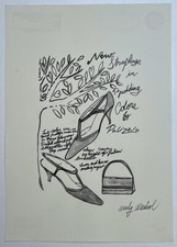 Andy Warhol (Handmade) Drawing On old Paper Signed & Stamped, Vtg Art