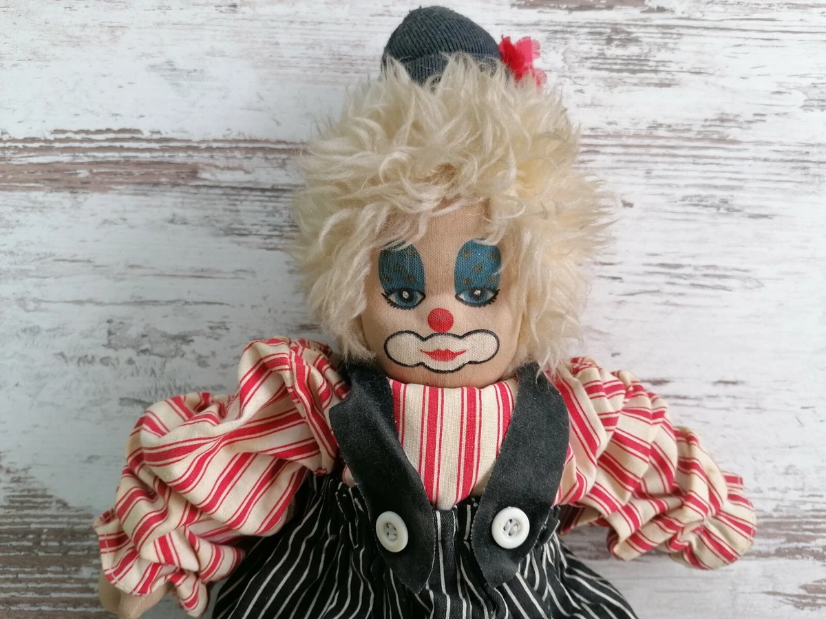 Vintage Collectible Clown Doll Stuffed Clown Hand Painted Face Old