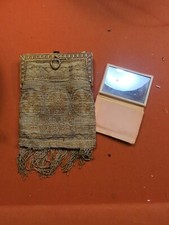 Vintage Gold Mesh Clutch purse Genuine French Steel w/mirror
