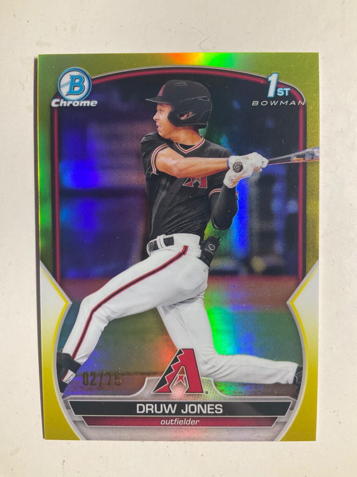 DRUW JONES 2023 BOWMAN CHROME #BCP25 1ST YELLOW REFRACTOR /75 !!! DIAMONDBACKS