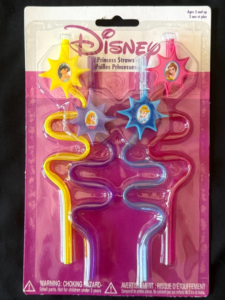 Lote 3 juegos (12 piezas) suministros de fiesta de princesas Disney Favores pajitas ridículas de colección 2001 Foto 4 de 4