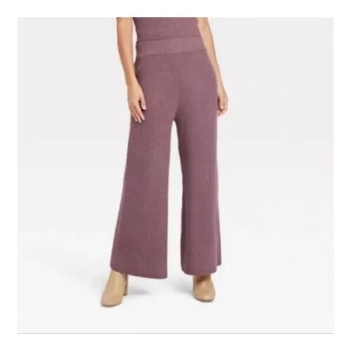 A New Day Women's High-Rise Ribbed Sweater Wide Cropped Leg Pants Purple Size 3X