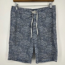 Abercrombie  Fitch Swim Trunks Men's 30 Blue Waves Print Beach Surf Drawstring