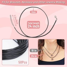 Black Necklace Cord with Clasp Lot 50pcs 24 Inch Black Waxed Cotton String Ropes