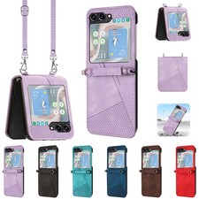 For Samsung Galaxy Z Flip 7 FE/7/6/5/4/3 Crossbody Strap Leather Shockproof Case