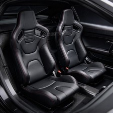 Pair Universal Reclinable Pvc Leather Racing Seats Dual Sliders Black Leftright Pair Universal Reclinable Pvc Leather Racing Seats Dual Sliders Black Leftright