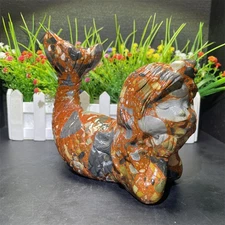 4.1LB 7.2" Nonken Jasper Mermaid Carving Statue Crystal Quartz Reiki Energy Heal