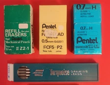 3 Pentel Refill Leads / Erasers And Eagle Turquoise Drawing Leads In Open Box