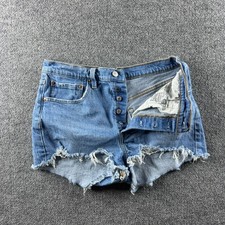 VINTAGE Levis 501 Shorts Womens 30 Blue Button Fly Distressed Light Wash Y2K