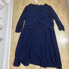 NY COLLECTION Women's Plus Navy Ruched 3/4 Sleeve A-Line Knee-Length Dress Sz 3X