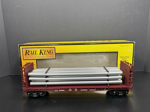 MTH RailKing 30-76015 Lehigh Valley LV vagón plano con mamparos y carga de tubería nuevo en caja | Zustand: Used