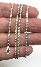 HI SPARKLE 24 in. " TWIST ROPE NECKLACE Solid Sterling Silver 925 Lobster ITALY