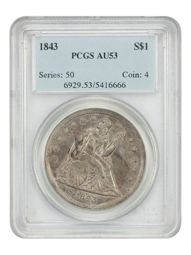 1843 $1 PCGS AU53 - Liberty Seated Dollar - Low Mintage Date