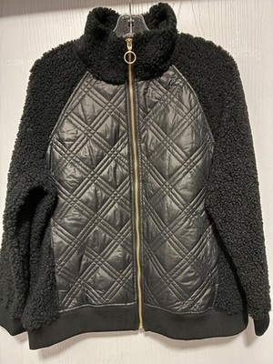 Ruby Rd. Black jacket with a quilted front and sherpa fleece sleeves Sz L Womens