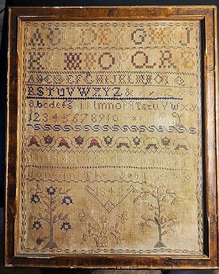 Antique 1842 Child Needlework Sampler Alphabet Number Floral Pattern Ruth Barson - Image 3 of 4