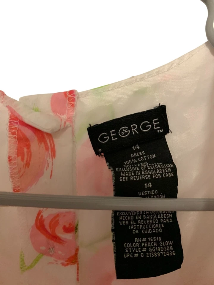 Vestido Vintage Y2K George Meninas Tamanho 14 Branco Rosa Floral Fit & Flare Manga Vestida - Imagem 4 de 4