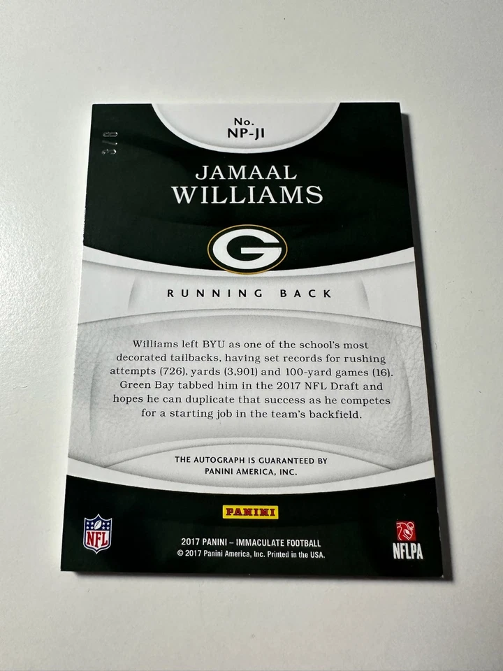 2017 Panini Immaculate Jamaal Williams Nameplate Nobility Patch Auto /8 RC SP - Image 2 of 2