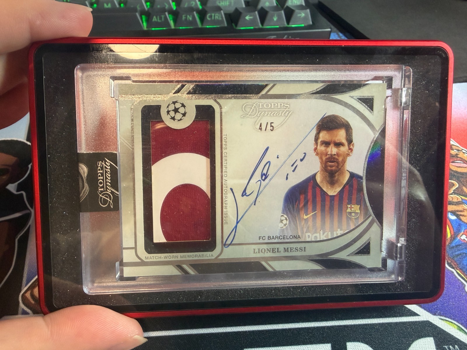 2024-25 Topps Dynasty Lionel Messi Match Worn Patch Auto 4/5 Barcelona view 1