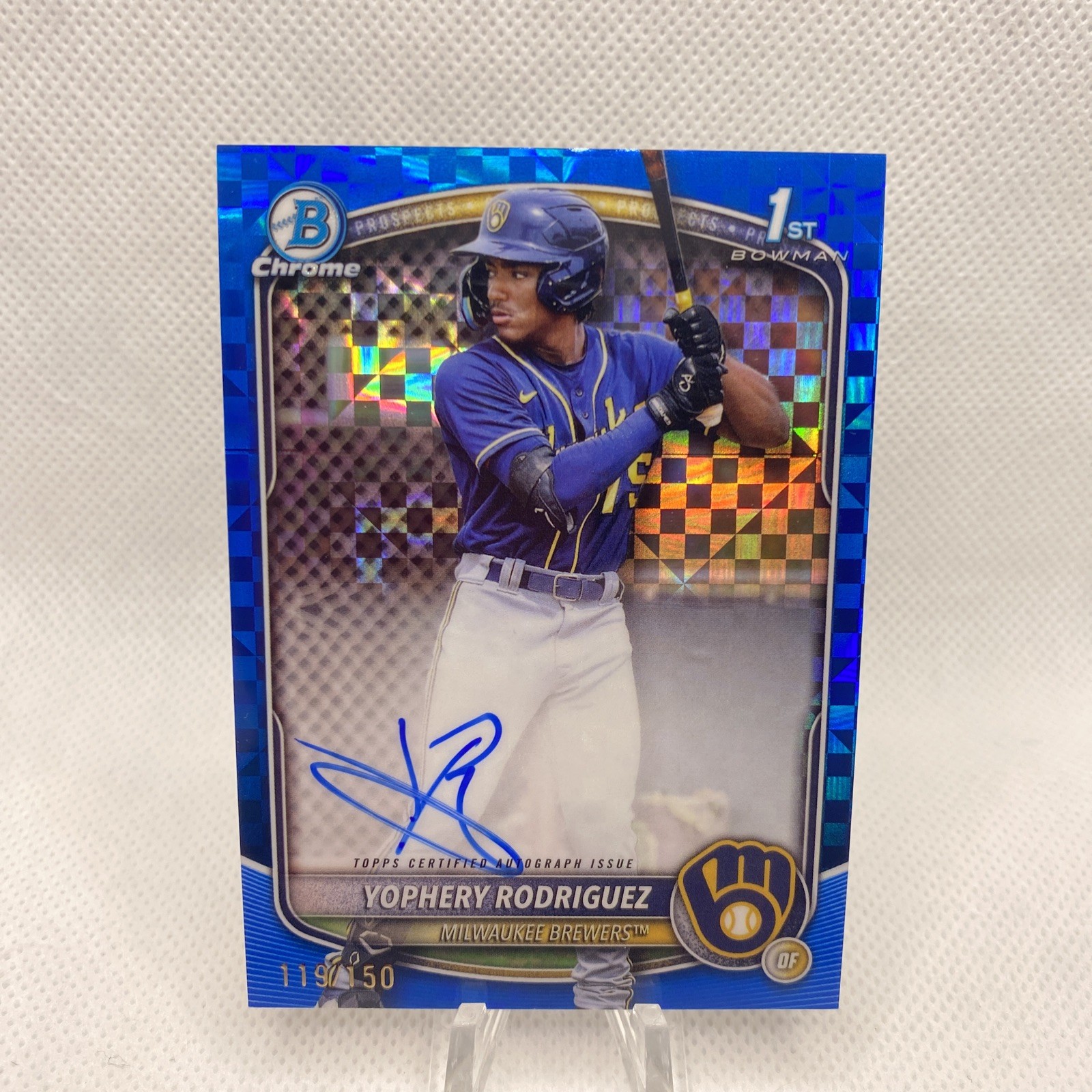 YOPHERY RODRIGUEZ 2025 BOWMAN CHROME 1ST BLUE XFRACTOR AUTO /150 BREWERS