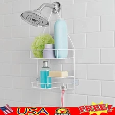 Hanging Shower Caddy W/ 2 Shelves Soap Tray Hooks Rust Resistant Storage New