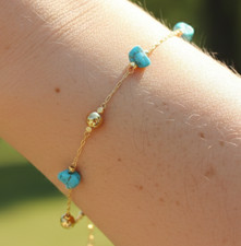 Chic Boho Turquoise Bracelet  Gold Tone Chain with Natural Stone Bead Details