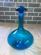 Blenko Decanter with Very Rare Stopper Cobalt Blue 14"   MCM Vintage  NICE!
