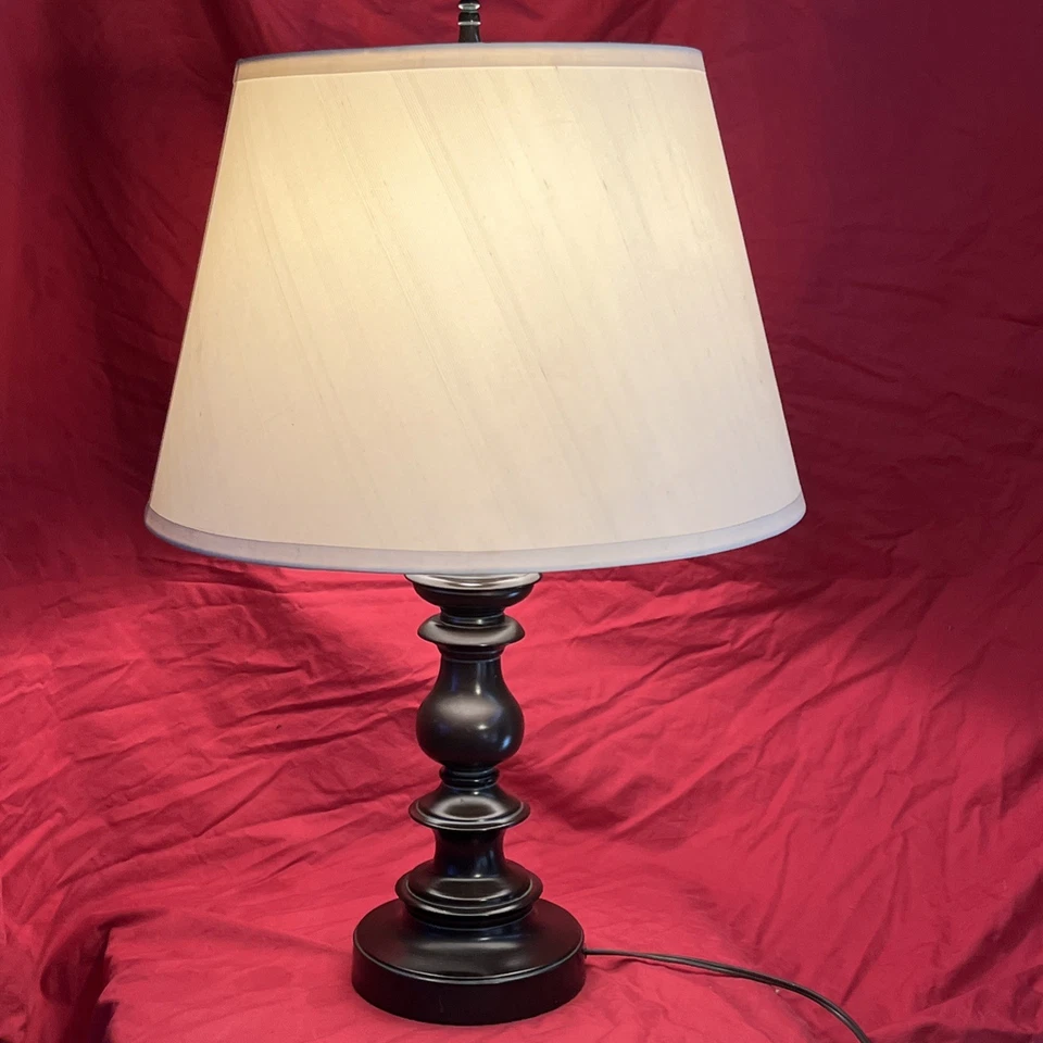 Stiffel Lamp Oxidized Bronze Hollywood Regency Table Lamp W/Large Shade - Image 2 of 4