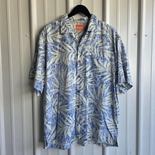 Tommy Bahama Shirt Mens XL Blue Silk Hawaiian Floral Button Up Tropical Resort