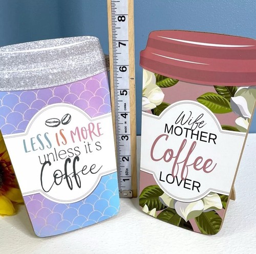 NUEVO Juego de 2 Letreros de Café Placa Hogar Cocina Oficina Decoración Escritorio Mesa - Imagen 4 de 6
