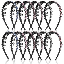 12 PCS Headband With Rhinestone Teeth For Women Non Slip Beaded Hair Band