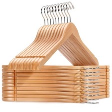 Amber Home Smooth Natural Finish Solid Wood Shirt Dress Hangers 20 Pack, Sturdy