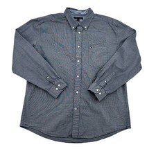 Tommy Hilfiger Men XL Classic Fit Button Down Shirt Grey Micro Check Long Sleeve