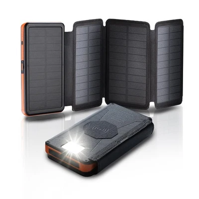 X-DRAGON 25000mAh Solar Ladegerät 4 Panels Powerbank USB-C Externer Akku Camping Handy X-