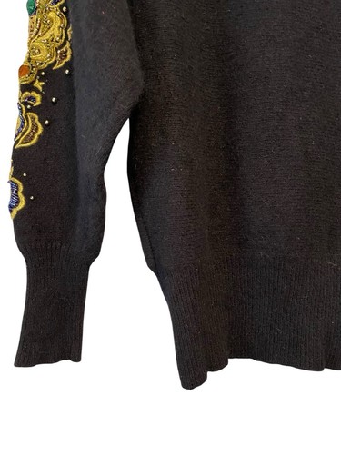 Vintage Lillie Rubin S Womens Bejeweled Black LS Sweater Lambswool Angora HK - Picture 10 of 13