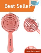 Professional Oval Hair Brush - Effortless Detangling Frizz Control in Pink
