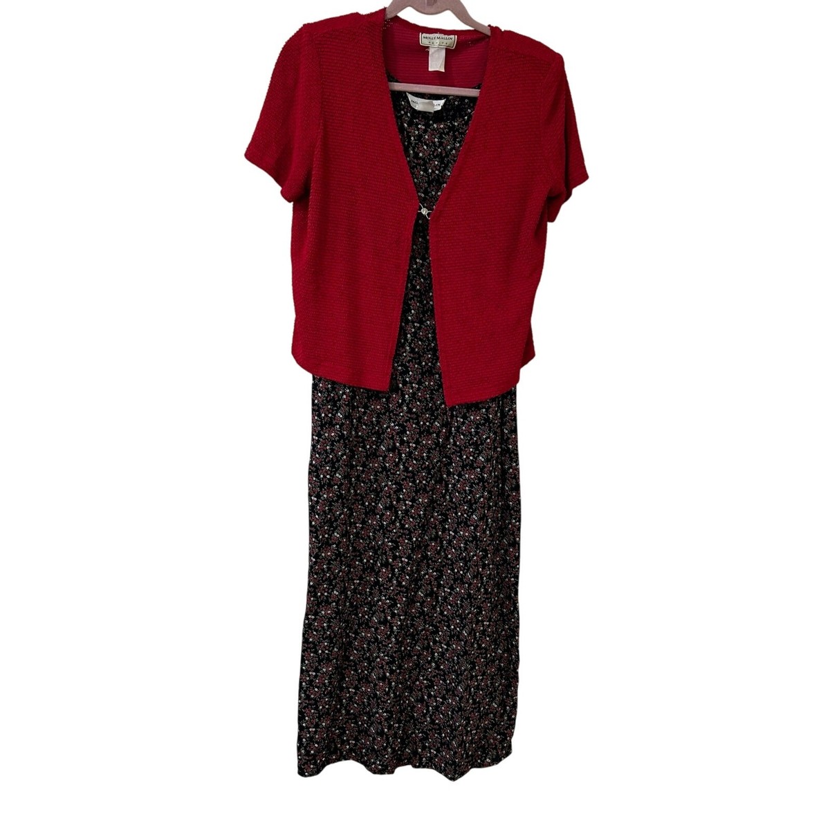 Molly Malloy Womens Sz 12 Petite Red & Black Maxi Dress & Cardigan Y2K Cottage