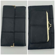 Vintage Wallet Black Leather Made in USA Victory Snap Kisslock Coin and Trifold