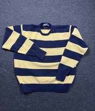 Polo Ralph Lauren Yellow Blue Striped Crewneck Sweater Pullover Size XL Cotton