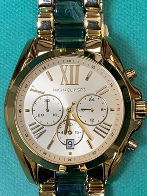 Michael Kors MK6397 Watch Gold Green Timepiece Authentic Excellent 