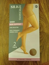 SILK IMPRESSIONS XXXL SHEER HIGH SUPPORT PANTYHOSE 40D COCOA HIGH WAISTED 2PK