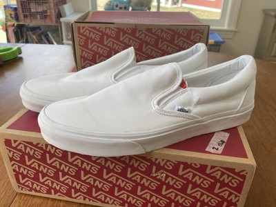 Vans Classic Essential Basic Fabric Slip On Sneakers Flats Loafers All White