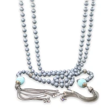 Sterling Silver Cubic Zirconia, Turquoise, & Resin Beaded 62" Lariat Necklace