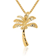 14K Solid Yellow Gold Palm Tree Slide Necklace