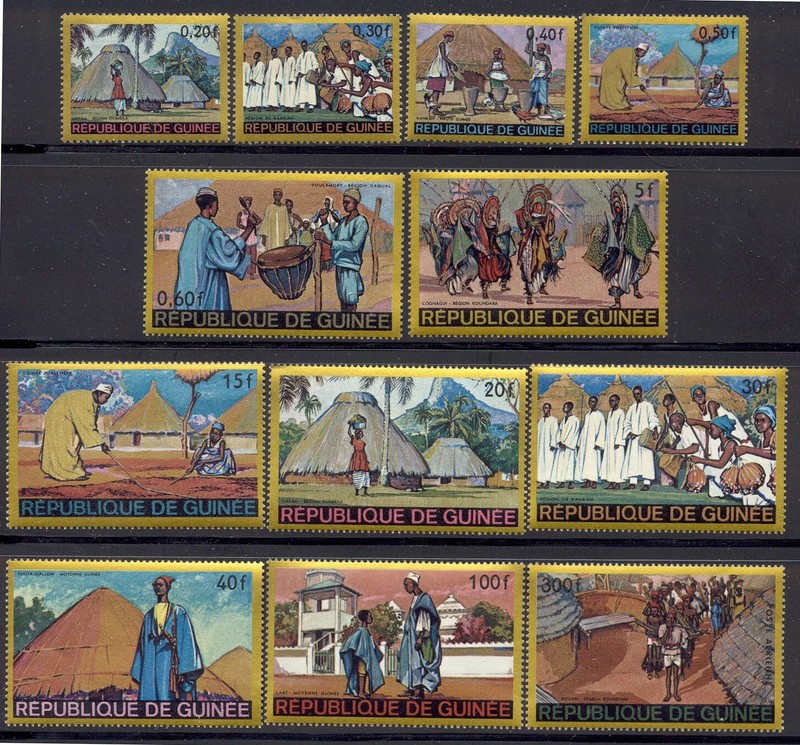 GUINEA 1968 #493-503, C100 MNH HOMES & PEOPLE ISSUE