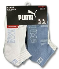 PUMA SOCKS WOMEN'S - QUARTER 263 - SLATE WHITE BLUE - SHOE SZ 5-9.5 -PACK 6